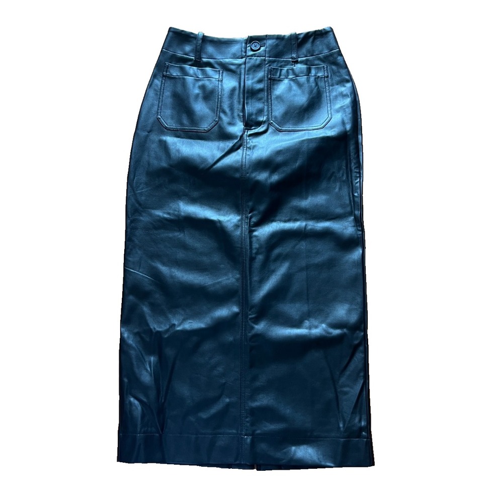 MAEVE By Anthropologie The Colette Black Faux Leather‎ Skirt Women's Size M